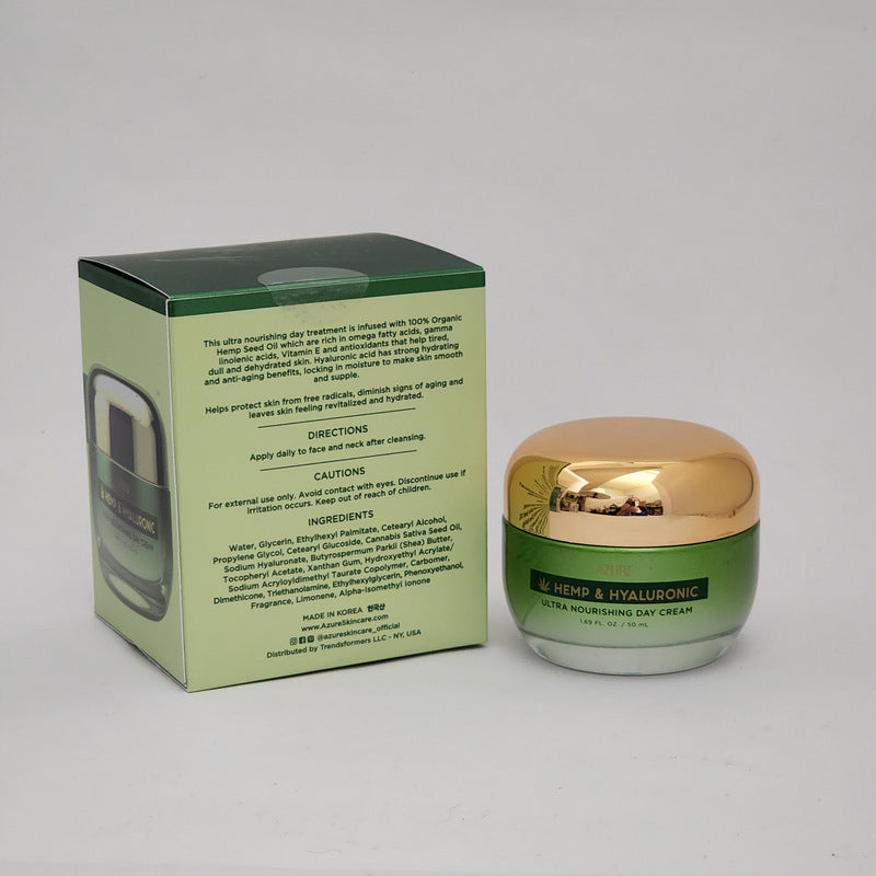 Azure Hemp and Hyaluronic Ultra Nourishing Day Cream Facial Moisturizer 1.69 oz