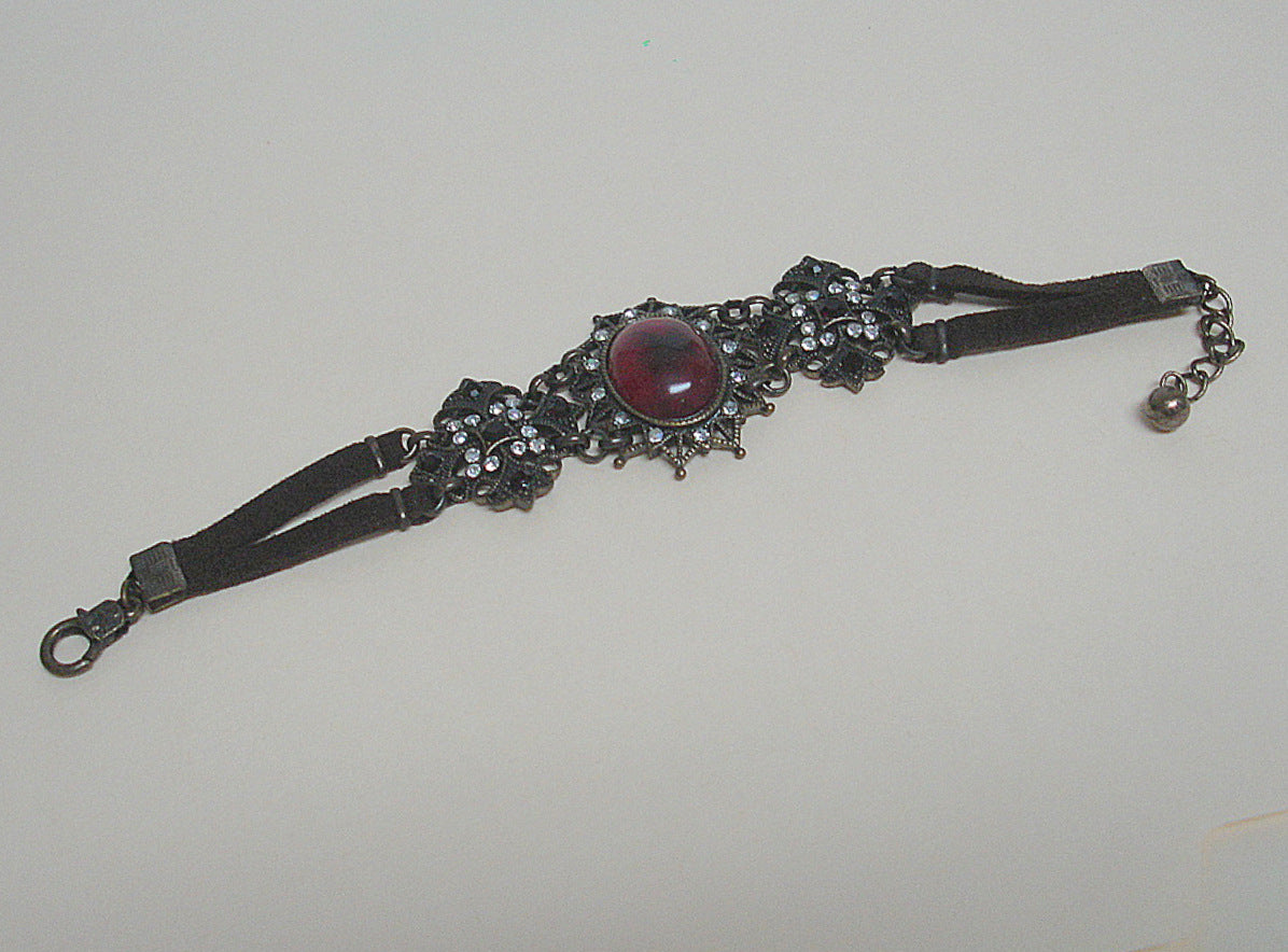 Victorian Style brown faux leather austrian crystal bracelet