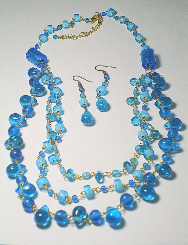 Turquoise murano crystal necklace w/earrings