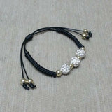 Macrame Black Braided White Rhinestone Crystal Gold Bead Bracelet