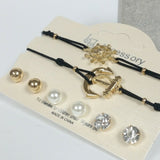 Zirconia Pearls Gold Tone Fashion Jewelry Anchor Wheel Bracelet & Earrings Set