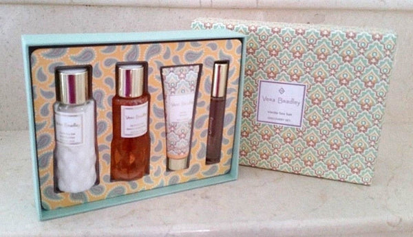 Vera Bradley Vanilla Sea Salt Gift Set Body Lotion Bath Gel Hand