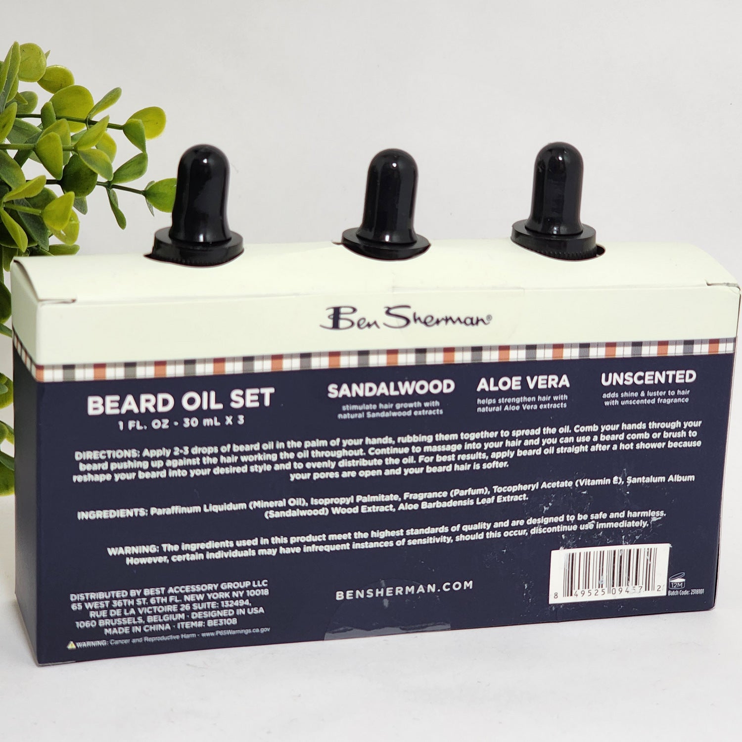 Ben Sherman Beard Mustache Oil Set Care Growth Sandalwood, Aloe Vera & Unscented