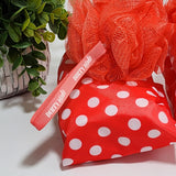 Dirty Works Beauty Shower Puff & Shower Cap Hot Pink Color Polka Dot - 2 Sets