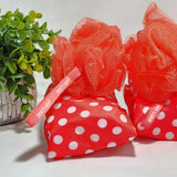 Dirty Works Beauty Shower Puff & Shower Cap Hot Pink Color Polka Dot - 2 Sets