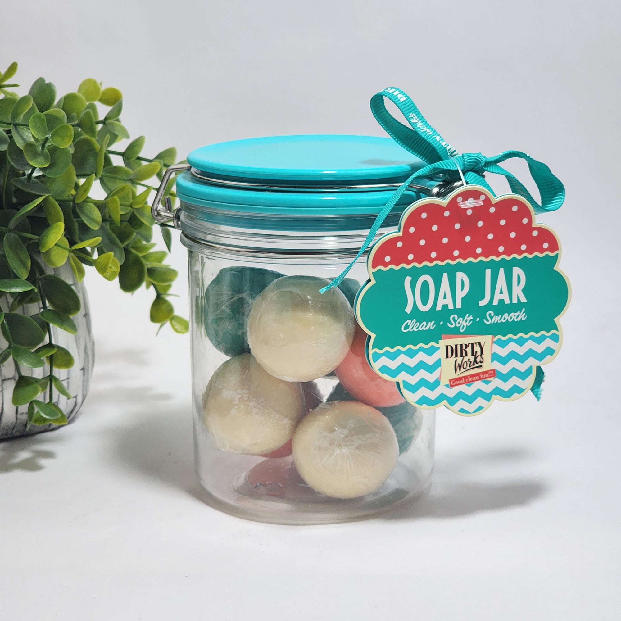 Dirty Works Soap Jar Clean Soft Smooth with 8 Fragranced Soap Spheres 25g each