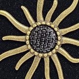 Necklace Bronze Starburst Sun Star Pendant on 16" Black Leather Faux