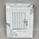 Coastal Collection Watercolor Shell Shower Curtain 72x72 Light Beige, Blue and white