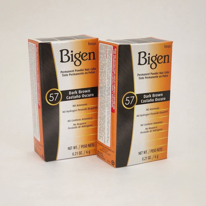 Bigen Permanent Powder Hair Color 57 Dark Brown Plastic Bottle 0.21oz Lot of 2