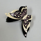 Black & Pink Butterfly Hair Clip with Rhinestones