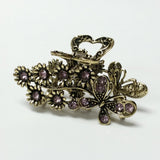 Butterfly Flower Hair Claw Clip Gold Metal Light Purple/Pink Crystal Rhinestone