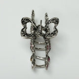 Butterfly & Flowers Hair Claw Clip Silver Metal Pink Crystal Rhinestones
