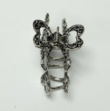 Butterfly & Flowers Hair Claw Clip Silver Metal White Crystal Rhinestone