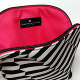 Crabtree & Evelyn Cosmetic Makeup Travel Bag Black White Pink Geometric Design