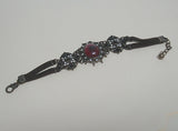 Victorian Style brown faux leather austrian crystal bracelet