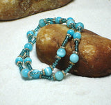 Aqua blue women bracelet 2 beaded strands