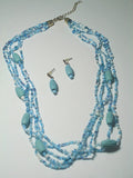Beaded blue and white necklace w/earrings