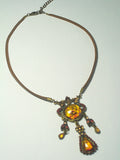 Leather and Crystal brown necklace