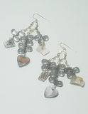 Dangling hearts beads and shells grey earrings