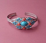 Western Silver Red and Turquoise Blue Bangle Bracelet