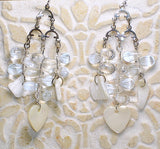 Dangling hearts beads and shells white earrings