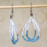Blue and white woven beaded earrings