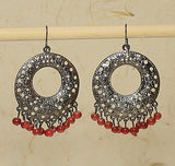 Round Earrings Red Dangling Beads