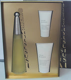 L'eau D'Issey edt spray 3.3 oz & body cream 2.6 oz & shower cream 1 oz