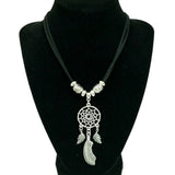 Dreamcatcher Pendant on 18" Black Faux Suede Leather Necklace Dangling Feather