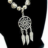 Dreamcatcher Pendant on 18 inch Black Faux Suede Leather Necklace Hearts Feather