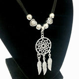 Dreamcatcher Pendant on 18 inch Black Faux Suede Leather Necklace Hearts Feather