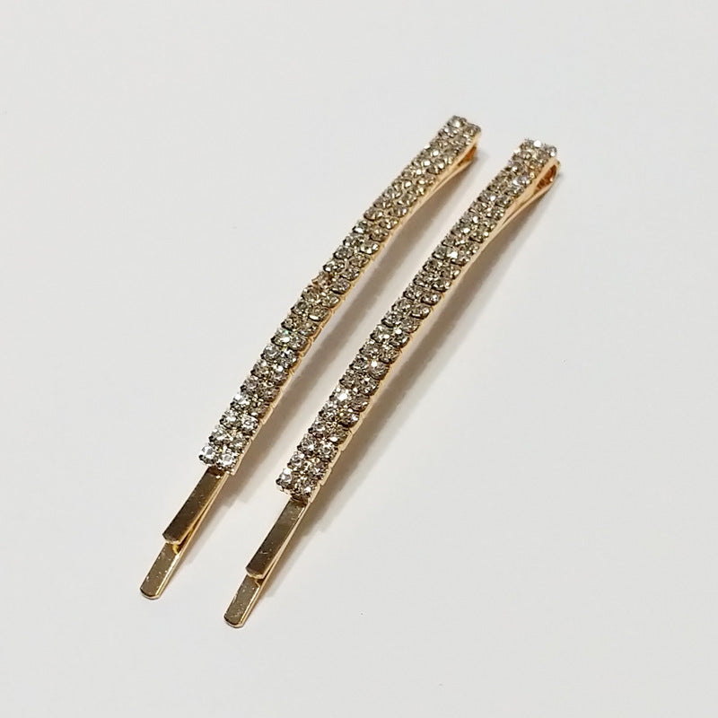 Hair Clips Bobby Pins Rhinestones Crystal Sparkly Gold Color Bridal 2 PCS Large