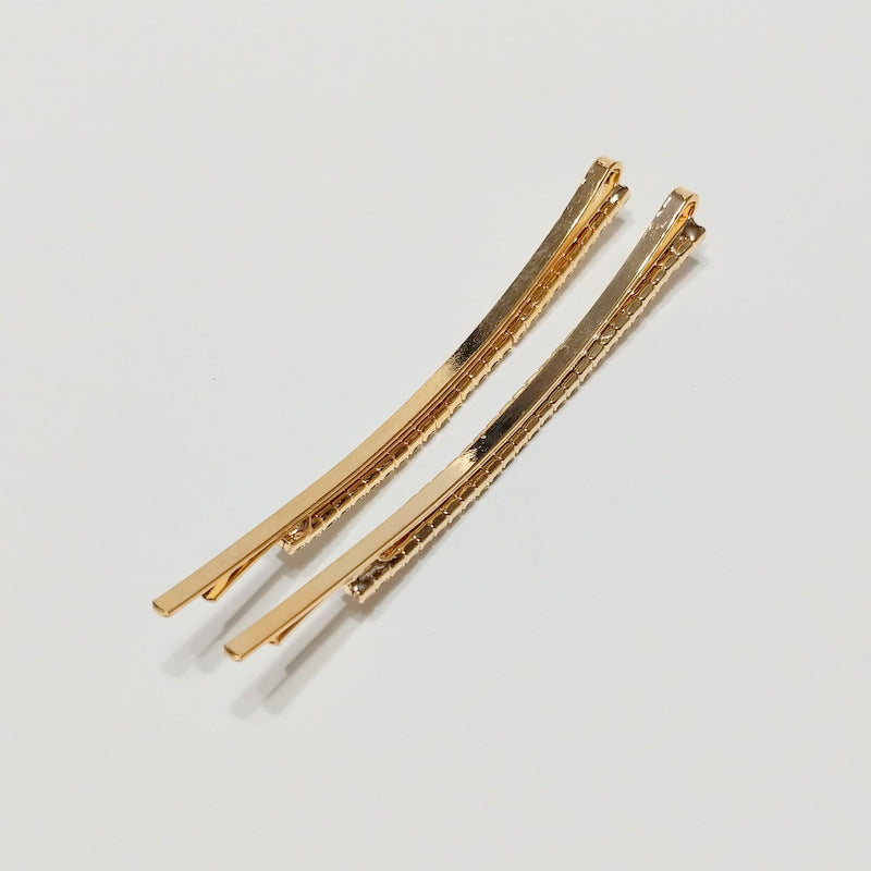 Hair Clips Bobby Pins Rhinestones Crystal Sparkly Gold Color Bridal 2 PCS Large