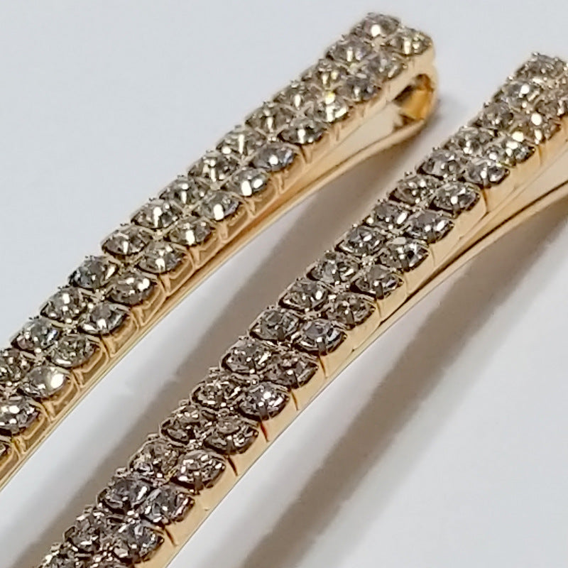 Hair Clips Bobby Pins Rhinestones Crystal Sparkly Gold Color Bridal 2 PCS Large