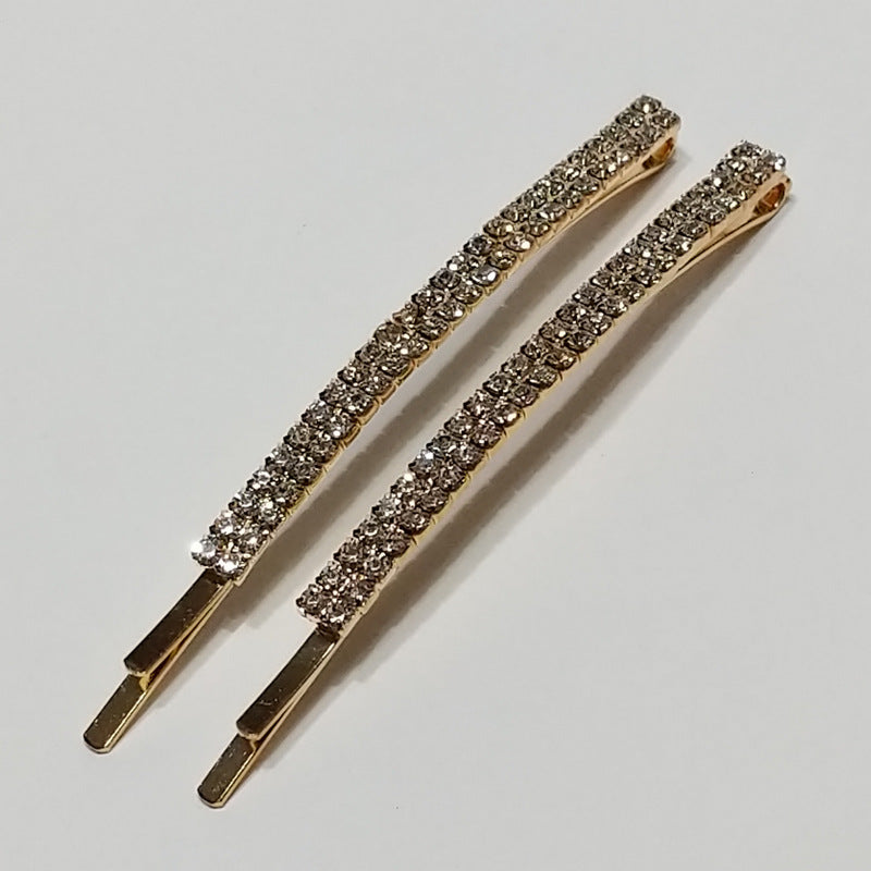 Hair Clips Bobby Pins Rhinestones Crystal Sparkly Gold Color Bridal 2 PCS Large