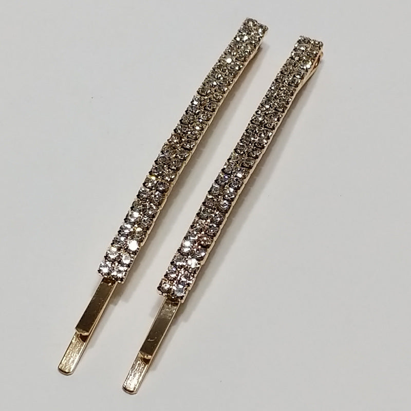 Hair Clips Bobby Pins Rhinestones Crystal Sparkly Gold Color Bridal 2 PCS Large