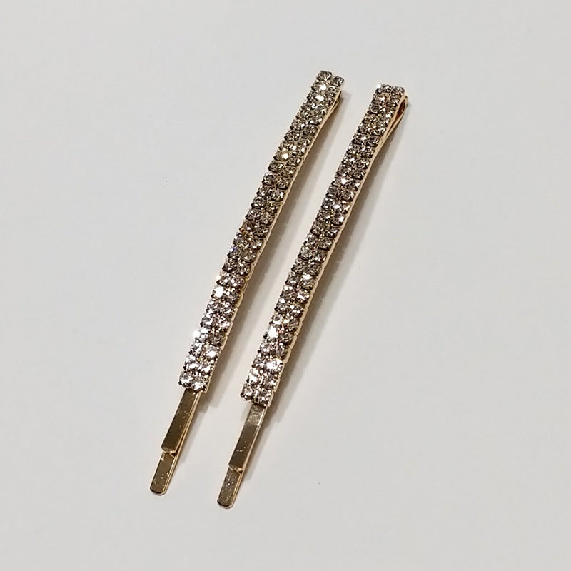 Hair Clips Bobby Pins Rhinestones Crystal Sparkly Gold Color Bridal 2 PCS Large