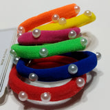 Hair Ties Elastic Seamless Band Ponytailers Blue Green Pink Pearls Ponytail 6Pcs