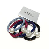 Hair Ties Elastic Seamless Ponytailers Black Red Blue Large Pearl Ponytail 4Pcs