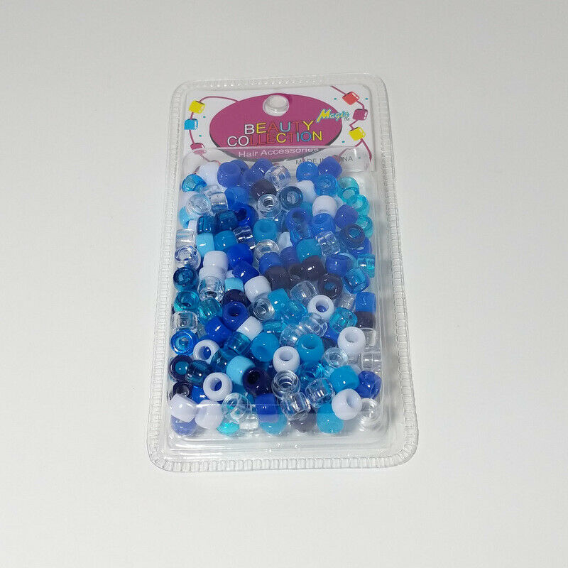 Magic Round Hair Beads Multicolor Blue For Braids/Pony with small Braider 3-Pack