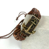 Mixed Browns Adjustable Synthetic Leather Bronze Metal Color Anchor Bracelet