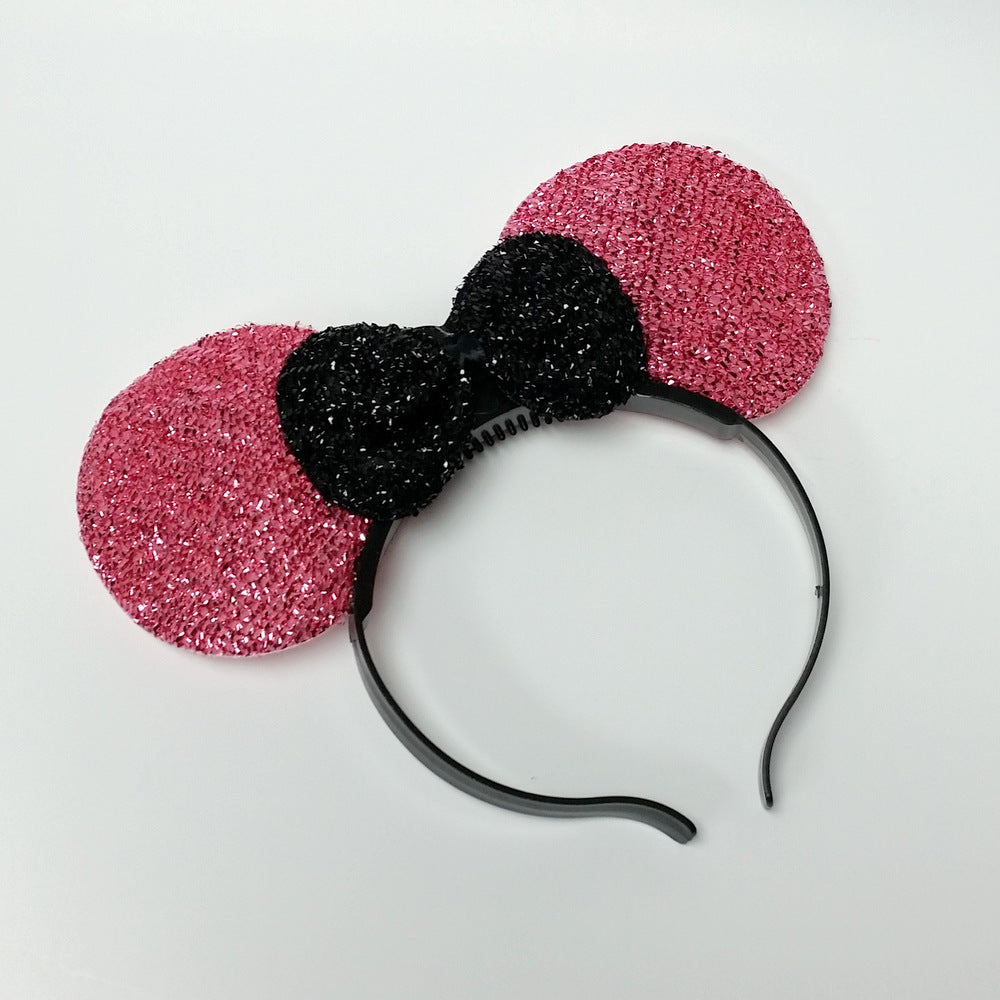 Multicolor Light Up Flashing Mouse Ears Headband Pink Ears & Black Bow