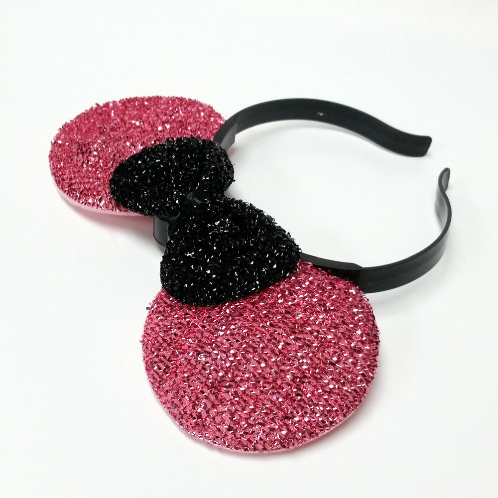 Multicolor Light Up Flashing Mouse Ears Headband Pink Ears & Black Bow