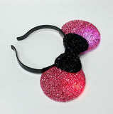 Multicolor Light Up Flashing Mouse Ears Headband Pink Ears & Black Bow
