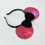 Multicolor Light Up Flashing Mouse Ears Headband Pink Ears & Black Bow