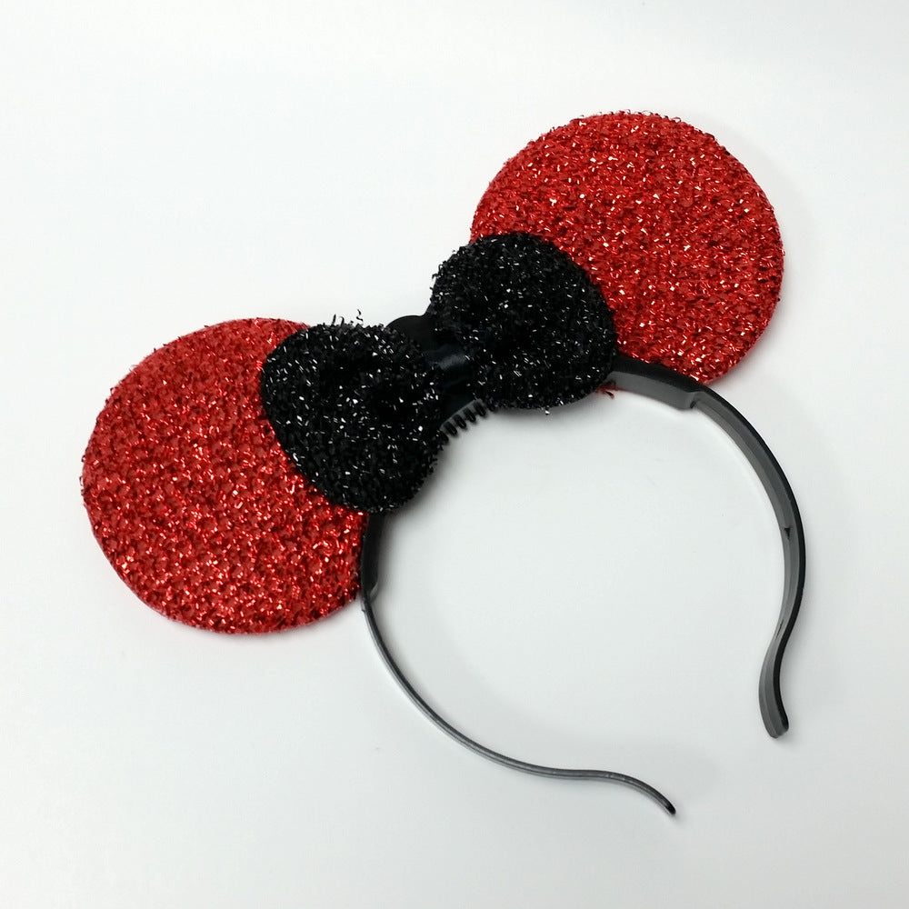 Multicolor Light Up Flashing Mouse Ears Headband Red Ears & Black Bow