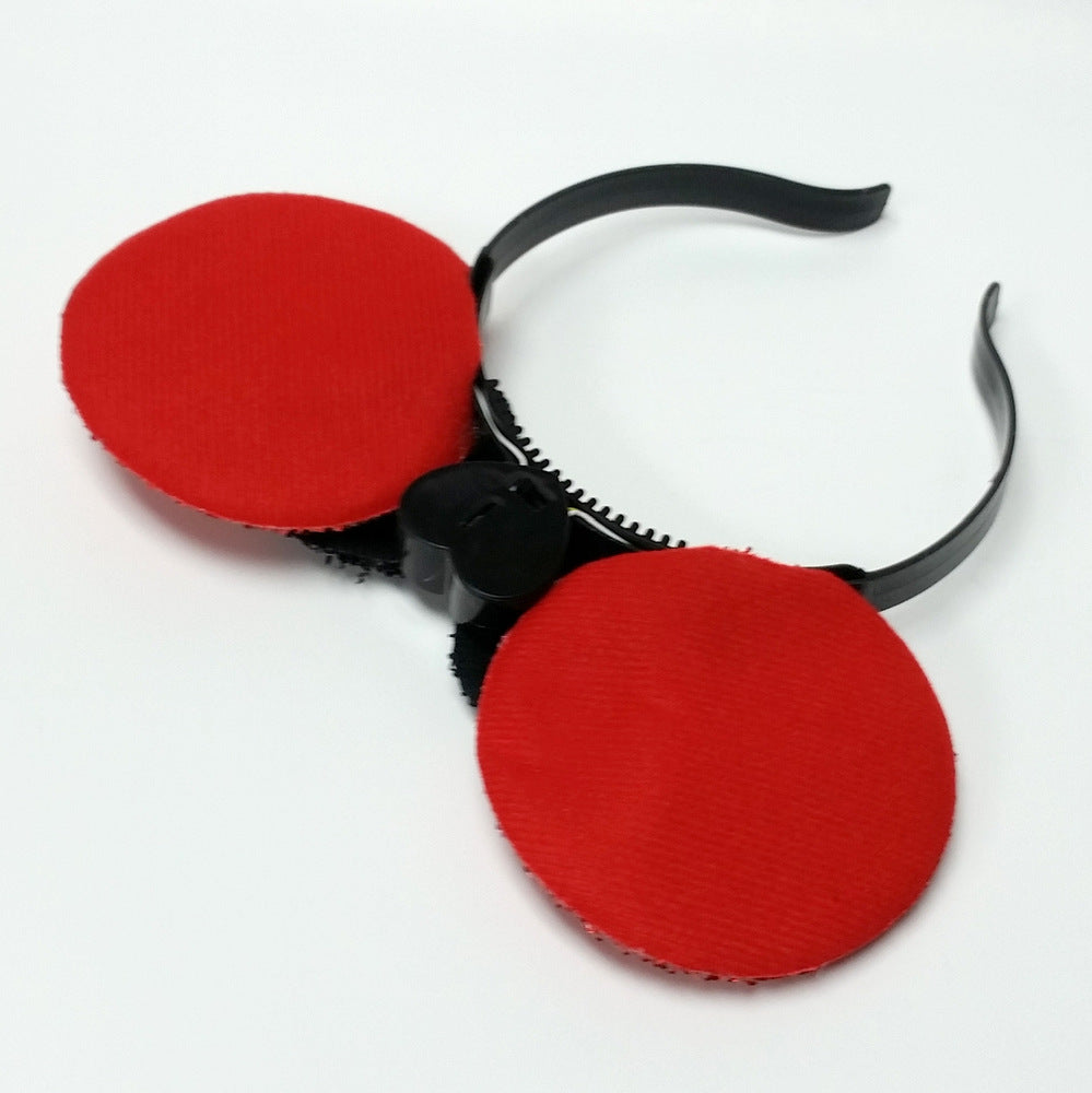 Multicolor Light Up Flashing Mouse Ears Headband Red Ears & Black Bow