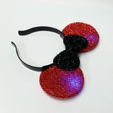 Multicolor Light Up Flashing Mouse Ears Headband Red Ears & Black Bow