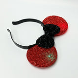 Multicolor Light Up Flashing Mouse Ears Headband Red Ears & Black Bow