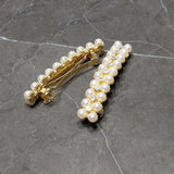Pearl Hair Clip Barrette Bridal Hair Accessory Rhinestones Gold Color - Set of 2